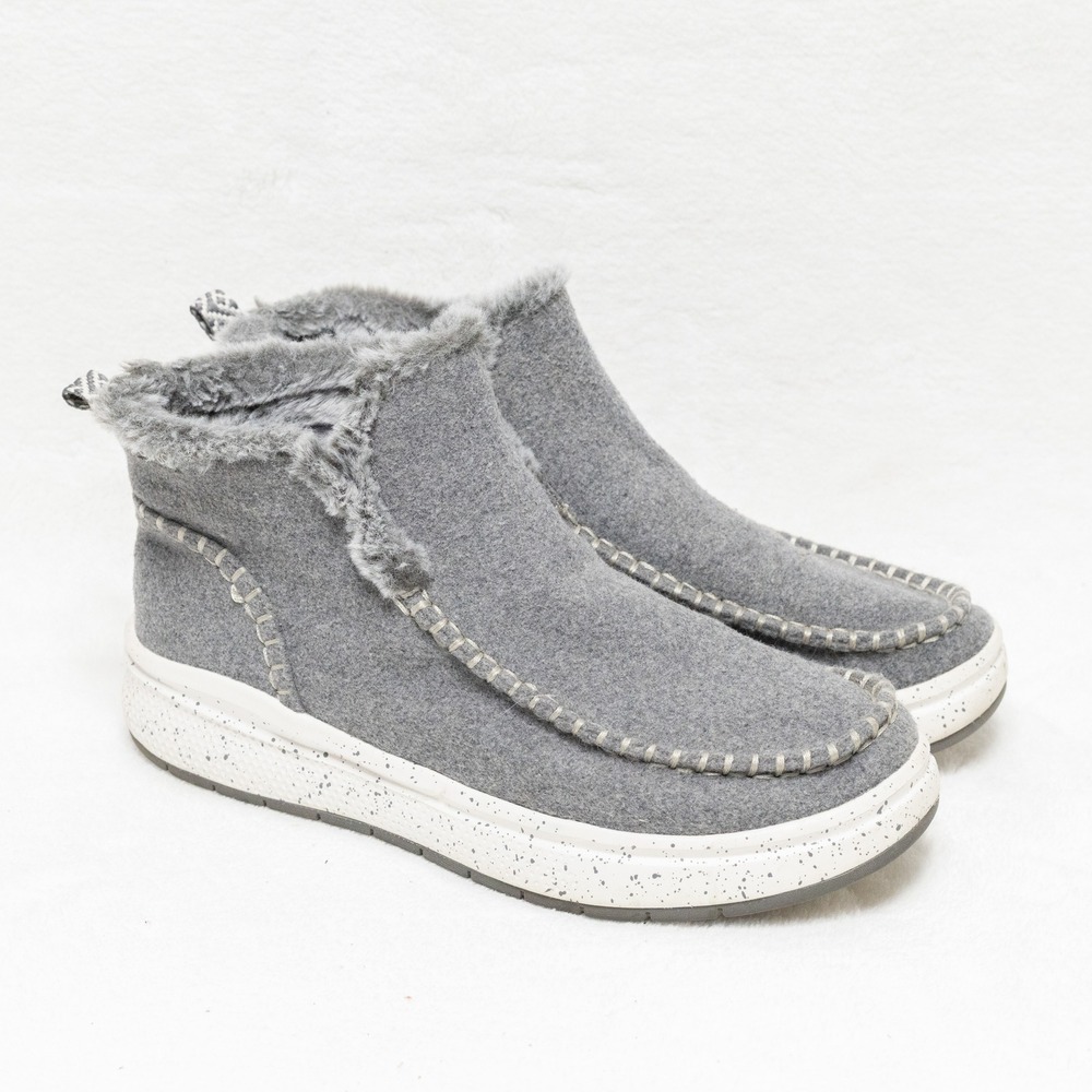 SKECHERS BOBS Skipper Wave Angelic Warmth Booties Faux Fur Lined Grey Sz 10
